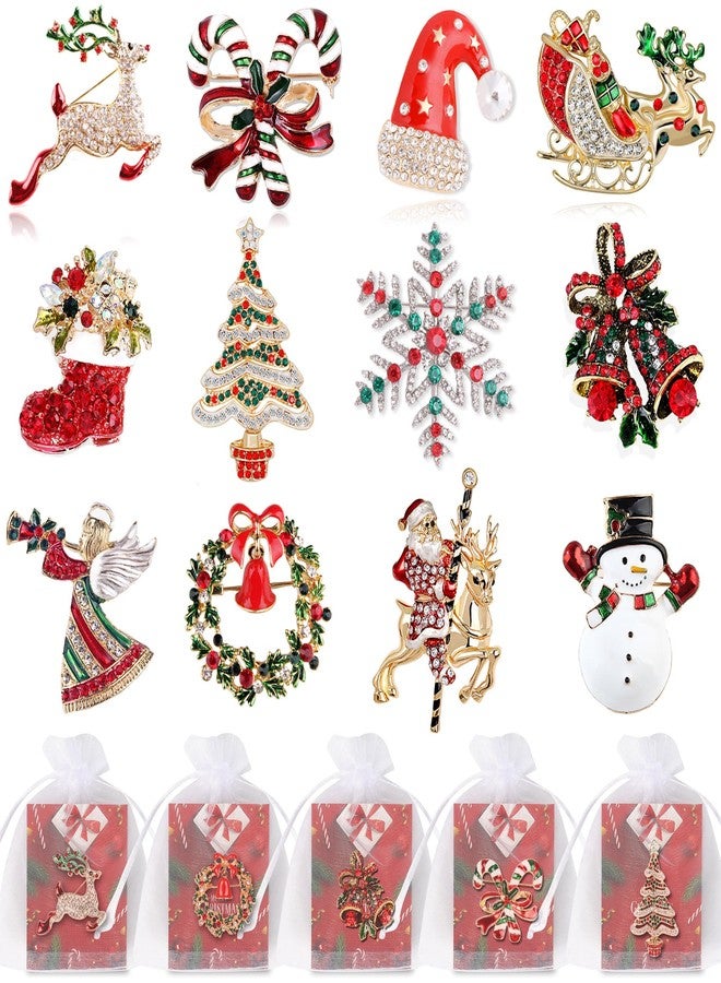 SINCCO Christmas Brooches Pins for Women, Vintage Christmas Tree Brooch Wreath Snowflake Lapel Pin Bulk Holiday Jewelry Pins Sets for Christmas Gift - Image 1